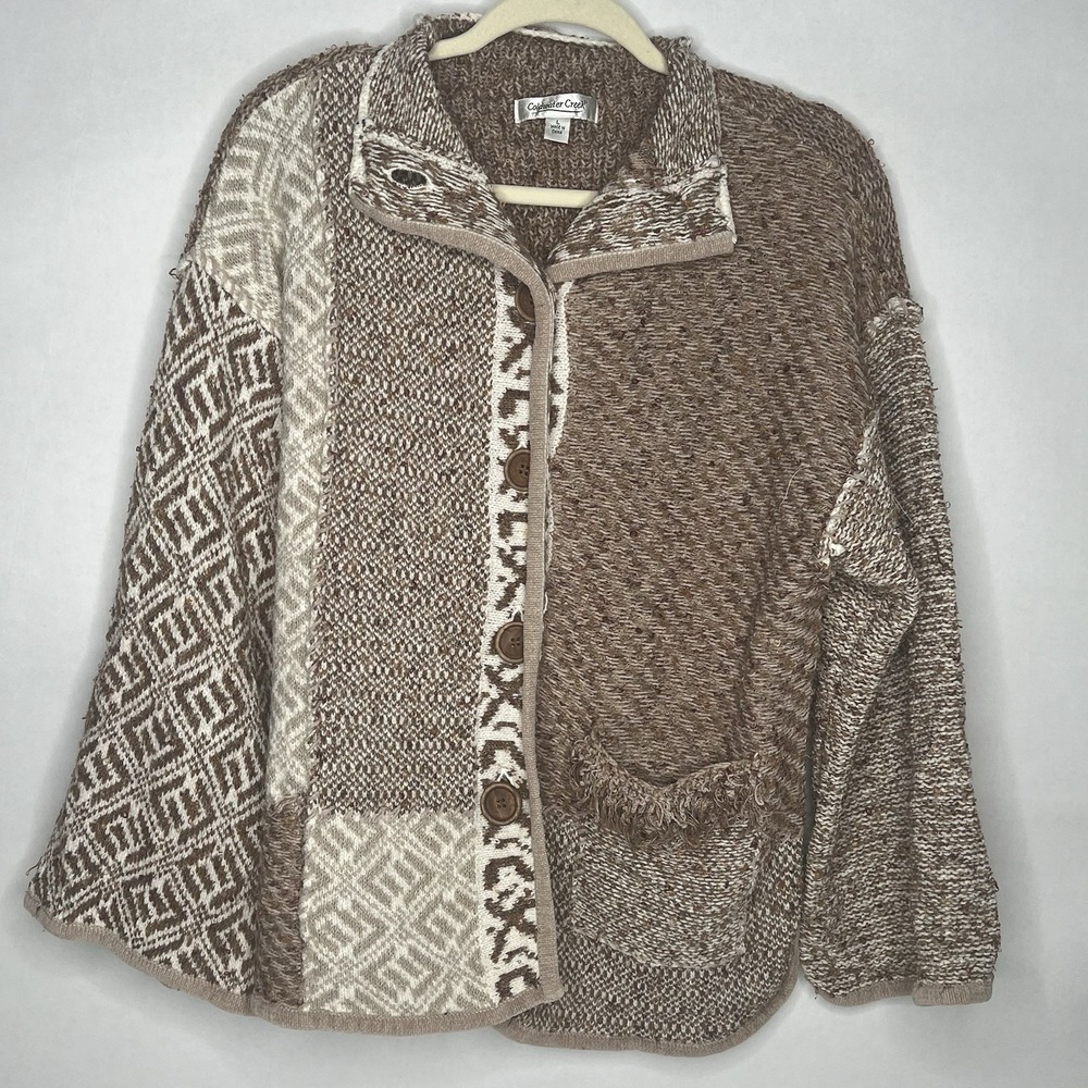 Coldwater Creek Cardigan Sweater L Open Front‎ Boho Cozy Neutrals Comfort Womens